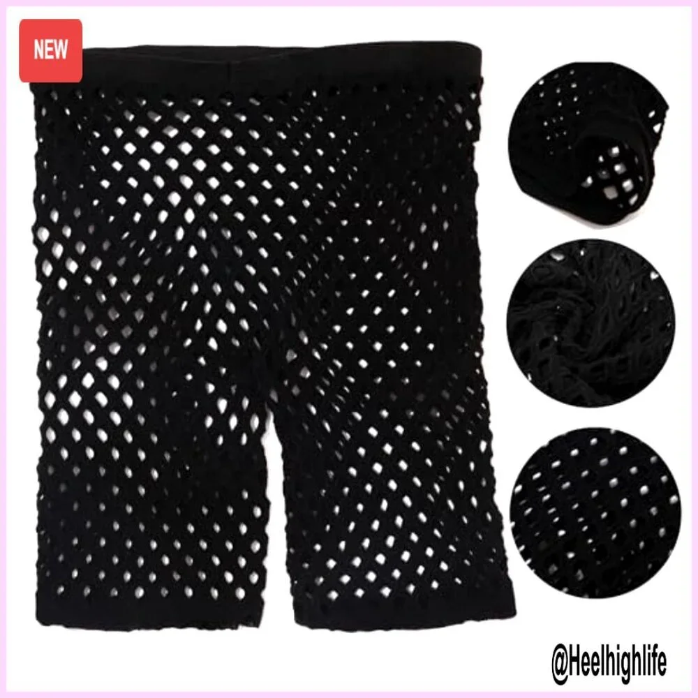Fishnet Mesh Biker Shorts High Waist Swim Cover Up One Size